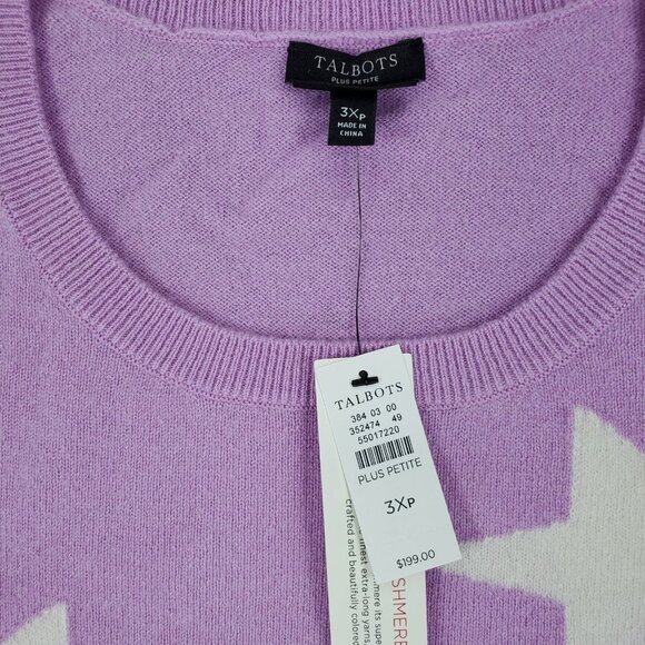 New Talbots‎ 3XP Lilac Pink Cashmere Star Sweater Preppy Soft Casual Crew Neck - Picture 2 of 5